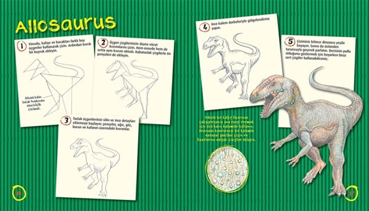 Çizim Teknikleri Korkunç Dinozorlar 7+ Yaş