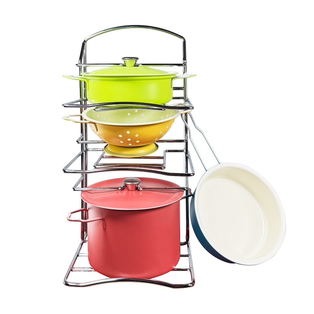 Renkli Raflı Emaye Tencere Tava Seti 7 Parça 