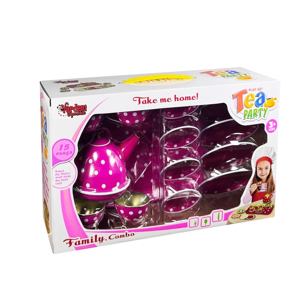 14 Parça Puantiye'li Renkli Metal Çay Set