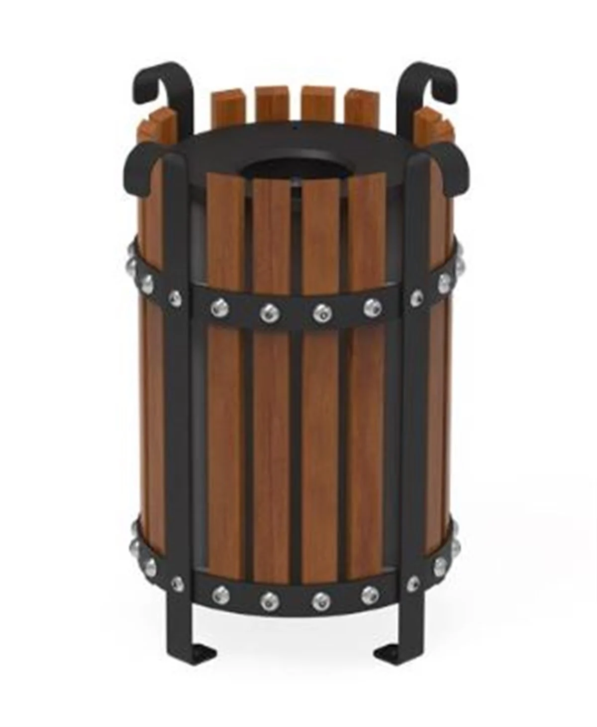 Ahşap Kaplamalı Ayaklı Dış Mekan Çöp Kovası