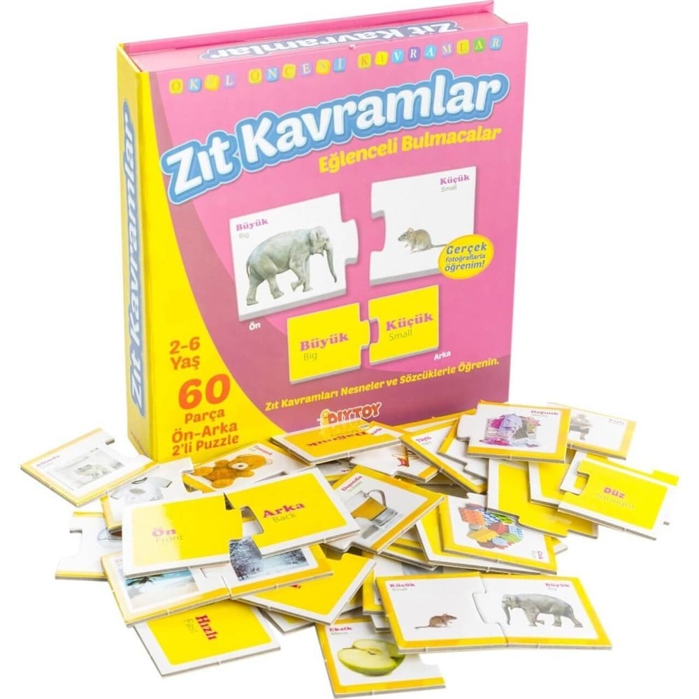 Eğlenceli Zıt Kavramlar 60 Parça Çift Taraflı Puzzle