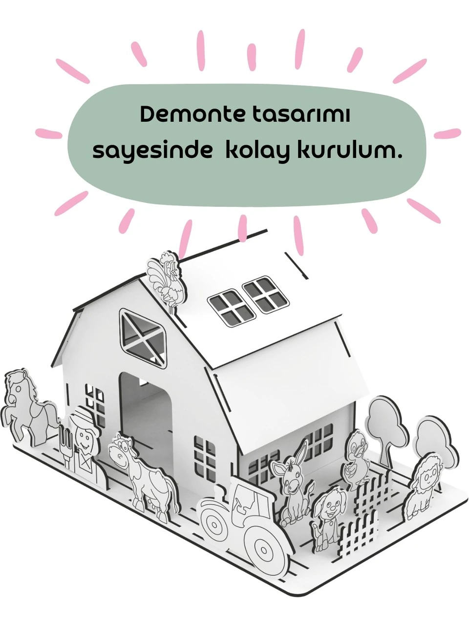 Ali Babanın Çiftliği 3D Ahşap Maket (Büyük Boy Boyanabilir Maket- Etkinlik Seti)