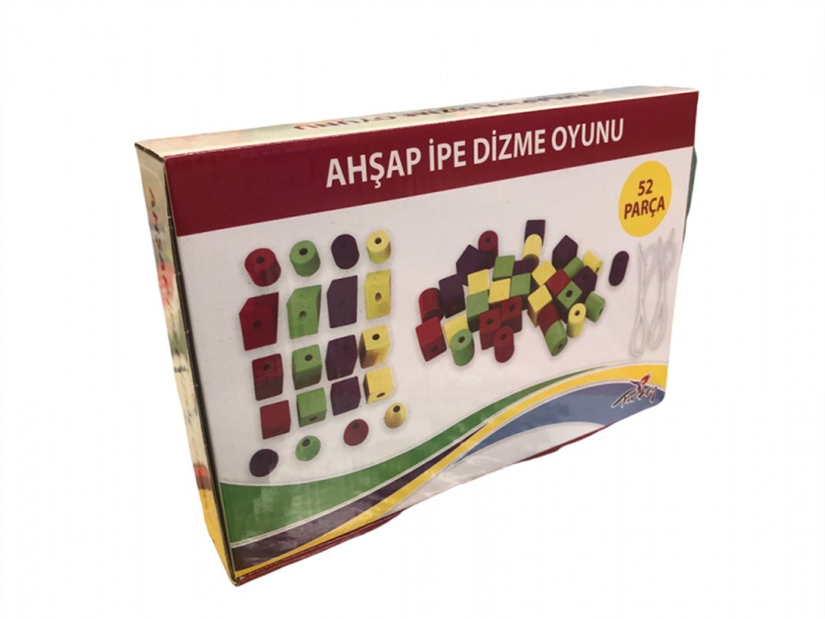 Ahşap İpe Boncuk Dizme 52 Parça