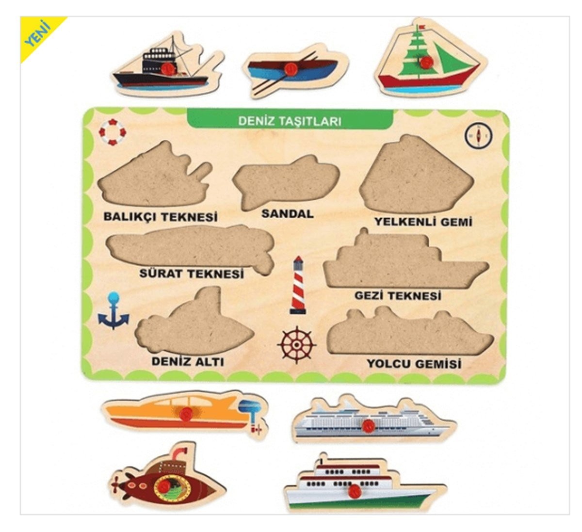 Ahşap Tutmalı Puzzle - Deniz Taşıtları