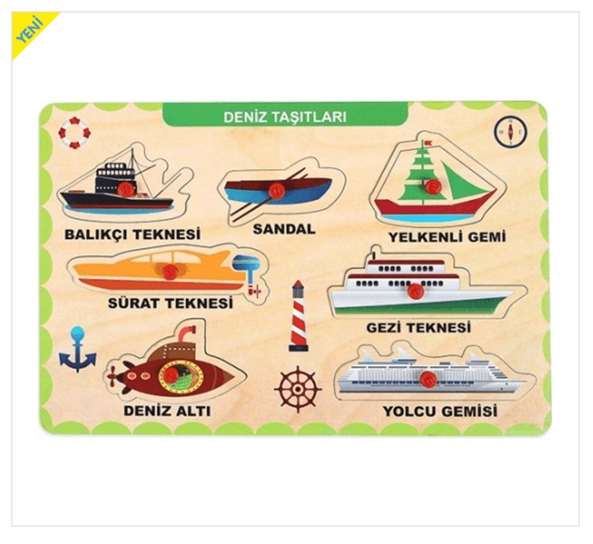 Ahşap Tutmalı Puzzle - Deniz Taşıtları