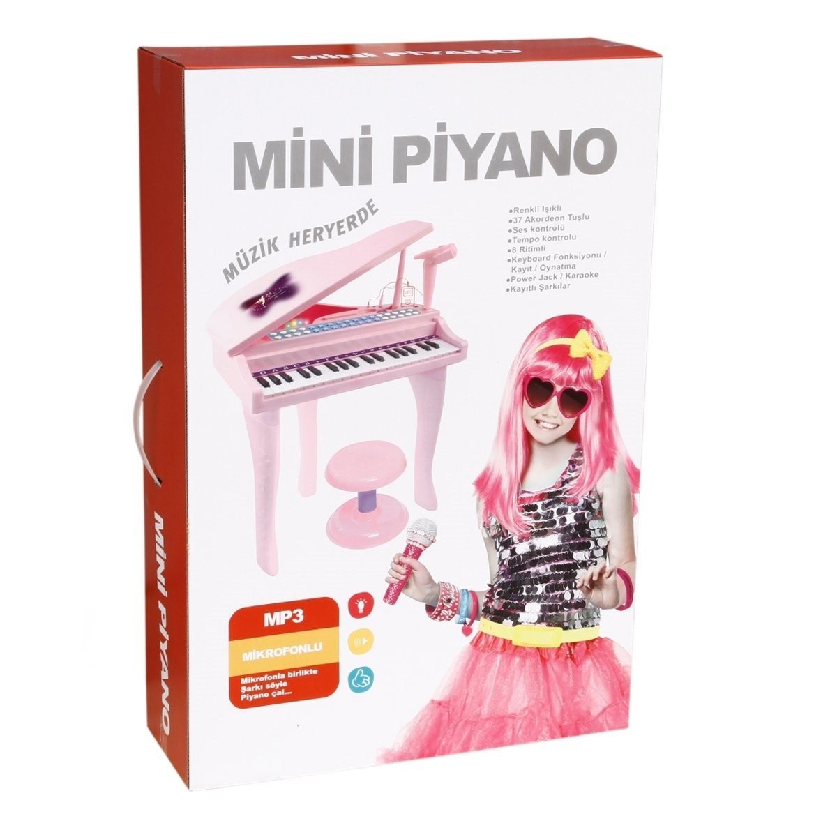 Mikrofonlu Mini Piano 37 Tuşlu Pembe