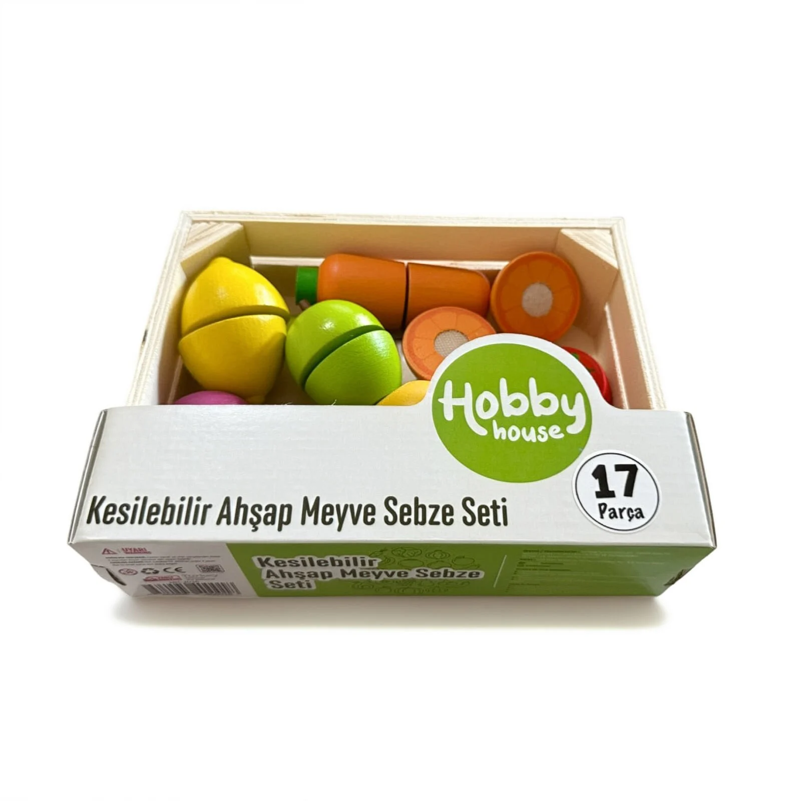 Kasalı Kesilebilir Ahşap Meyve Sebze Seti 17 Parça