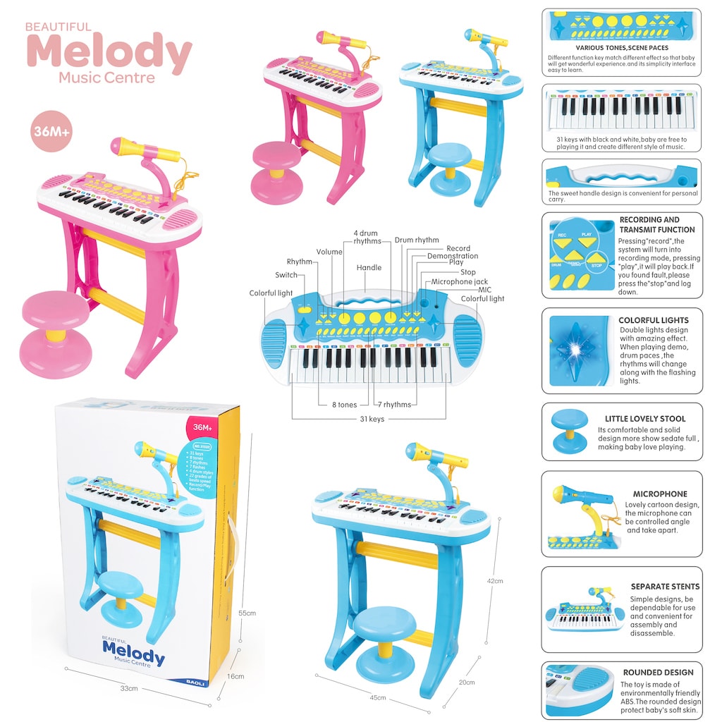 Mikrofonlu 24 Tuşlu Mp3 Çalar Mini Piyano