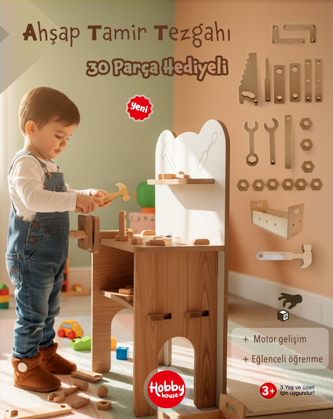 Ahşap Tamir Seti 55x100 cm 30 Parça Aksesuar Hediyeli