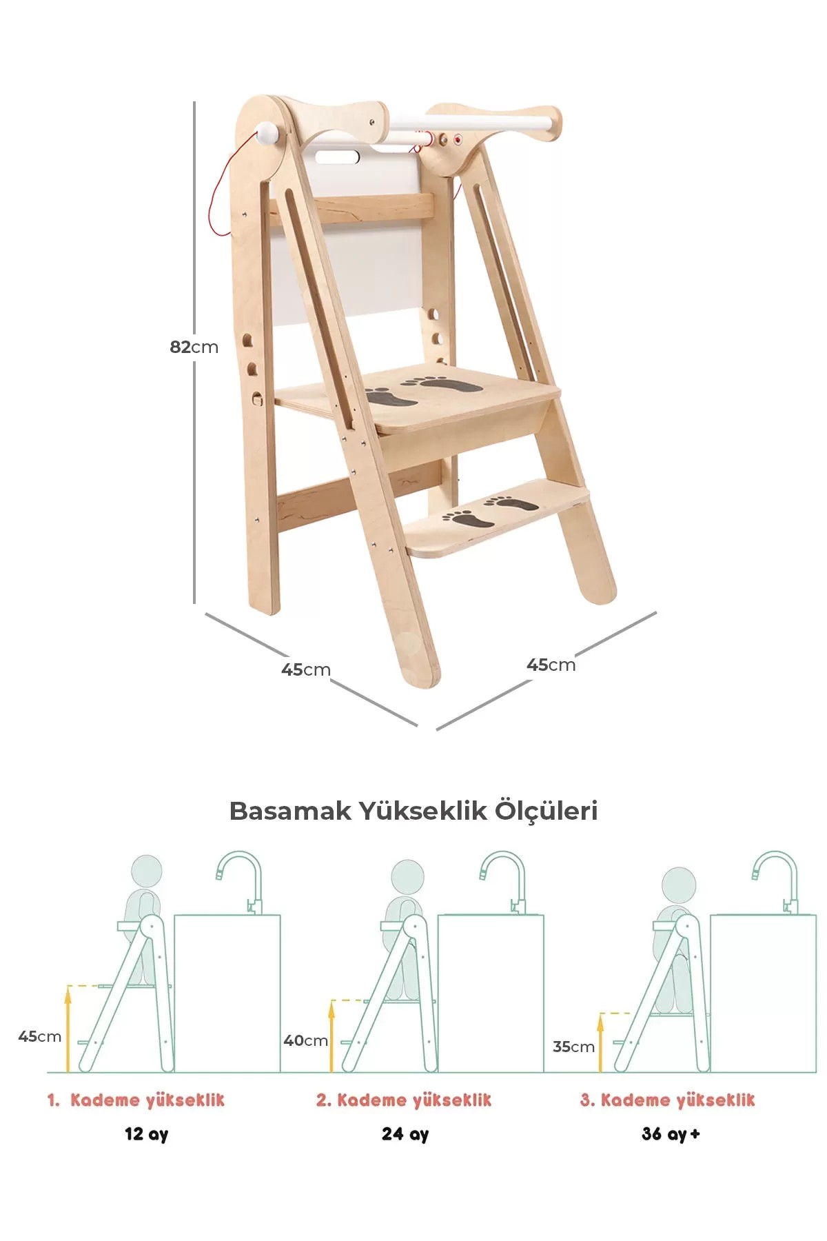 Ahşap Montessori Çocuk Katlanabilir Öğrenme Sandalyesi