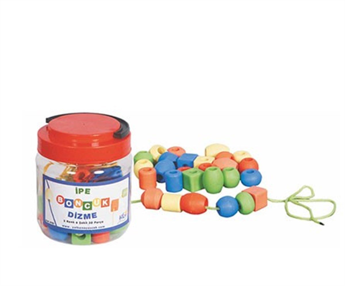 İpe Boncuk Dizme 30 Parça Ahşap