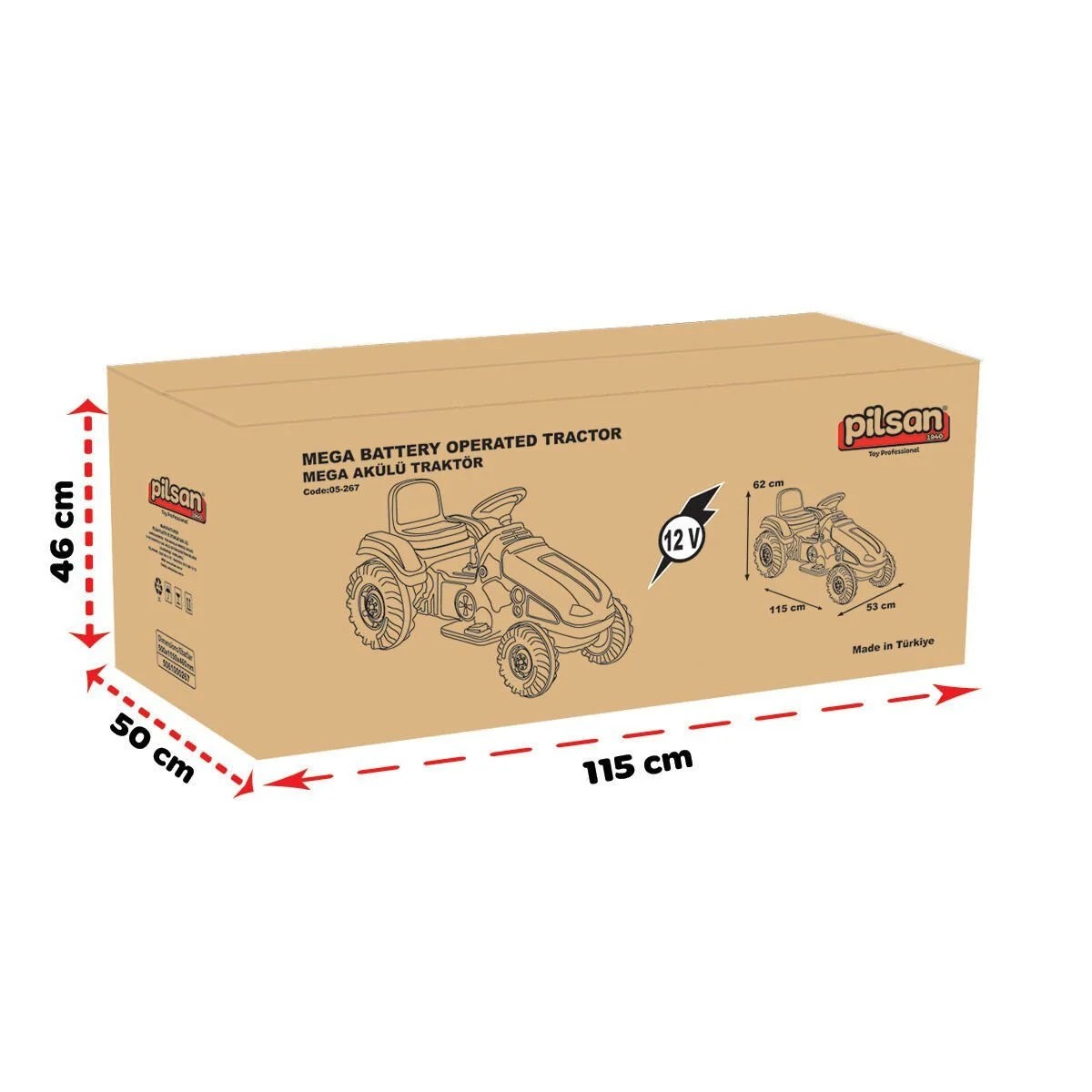 Mega Traktör Akülü 12 Volt Kırmızı