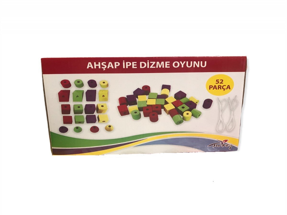 Ahşap İpe Boncuk Dizme 52 Parça