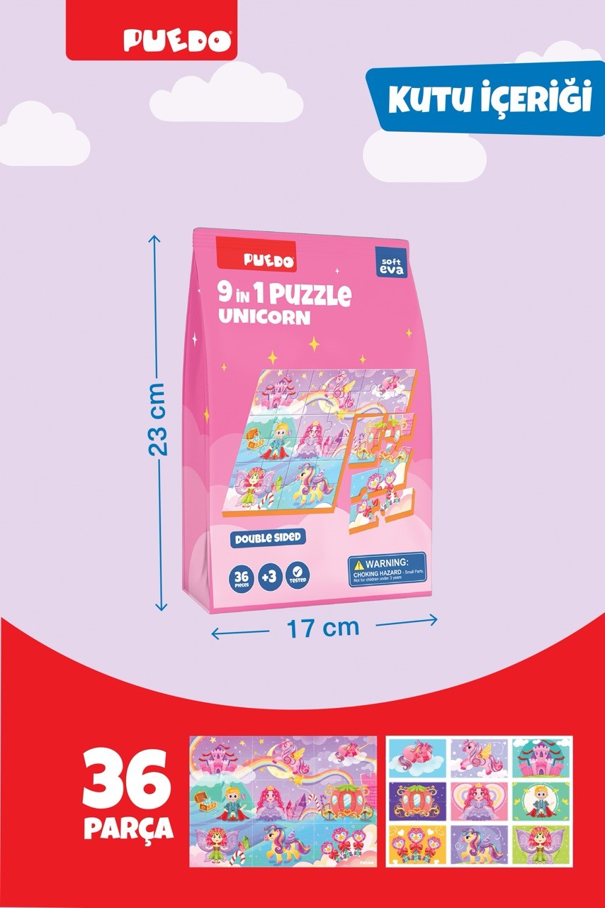 36 Parça 9in1 Çift Taraflı Puzzle - Unicorn
