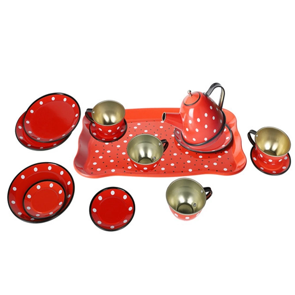 14 Parça Puantiye'li Renkli Metal Çay Set