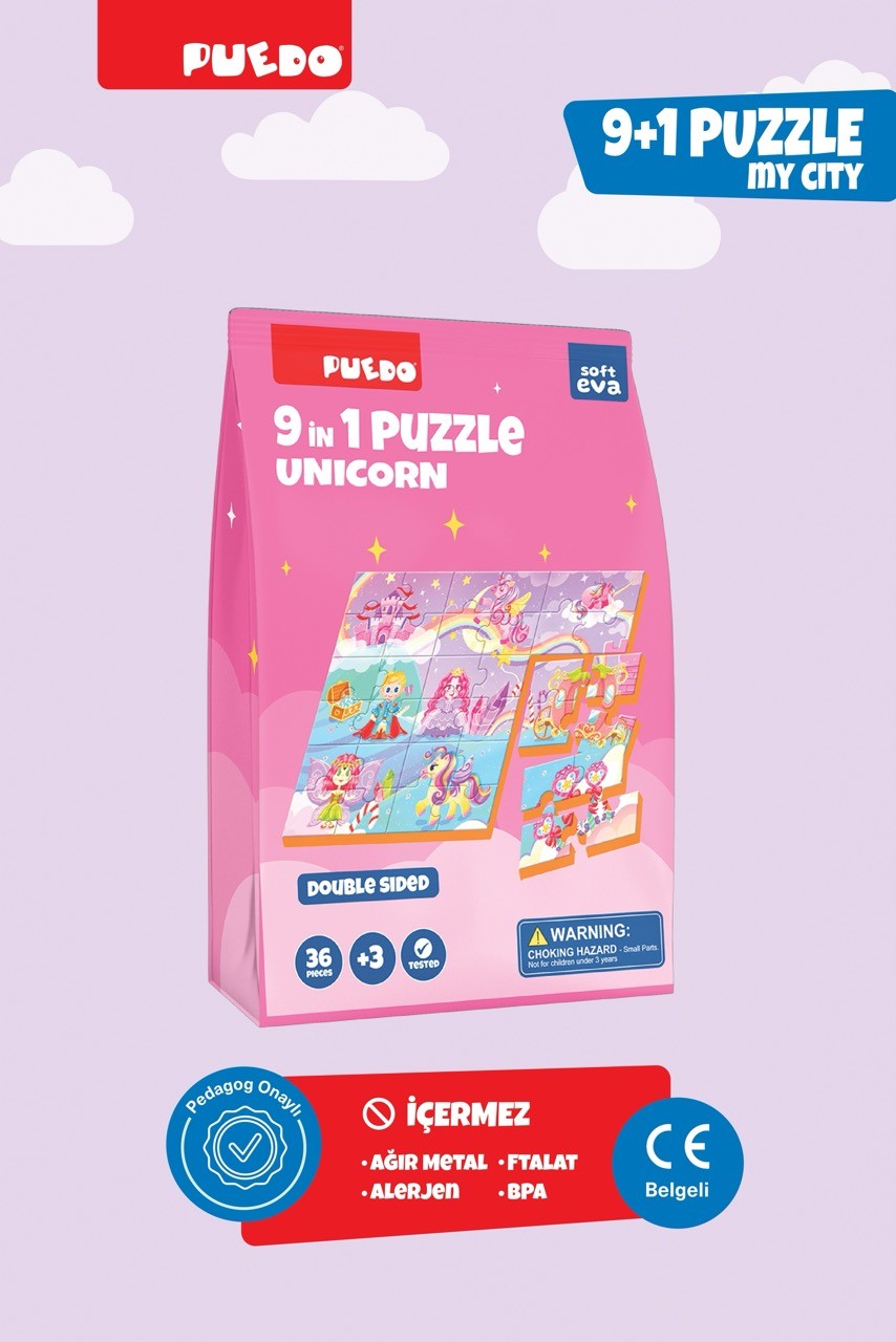 36 Parça 9in1 Çift Taraflı Puzzle - Unicorn
