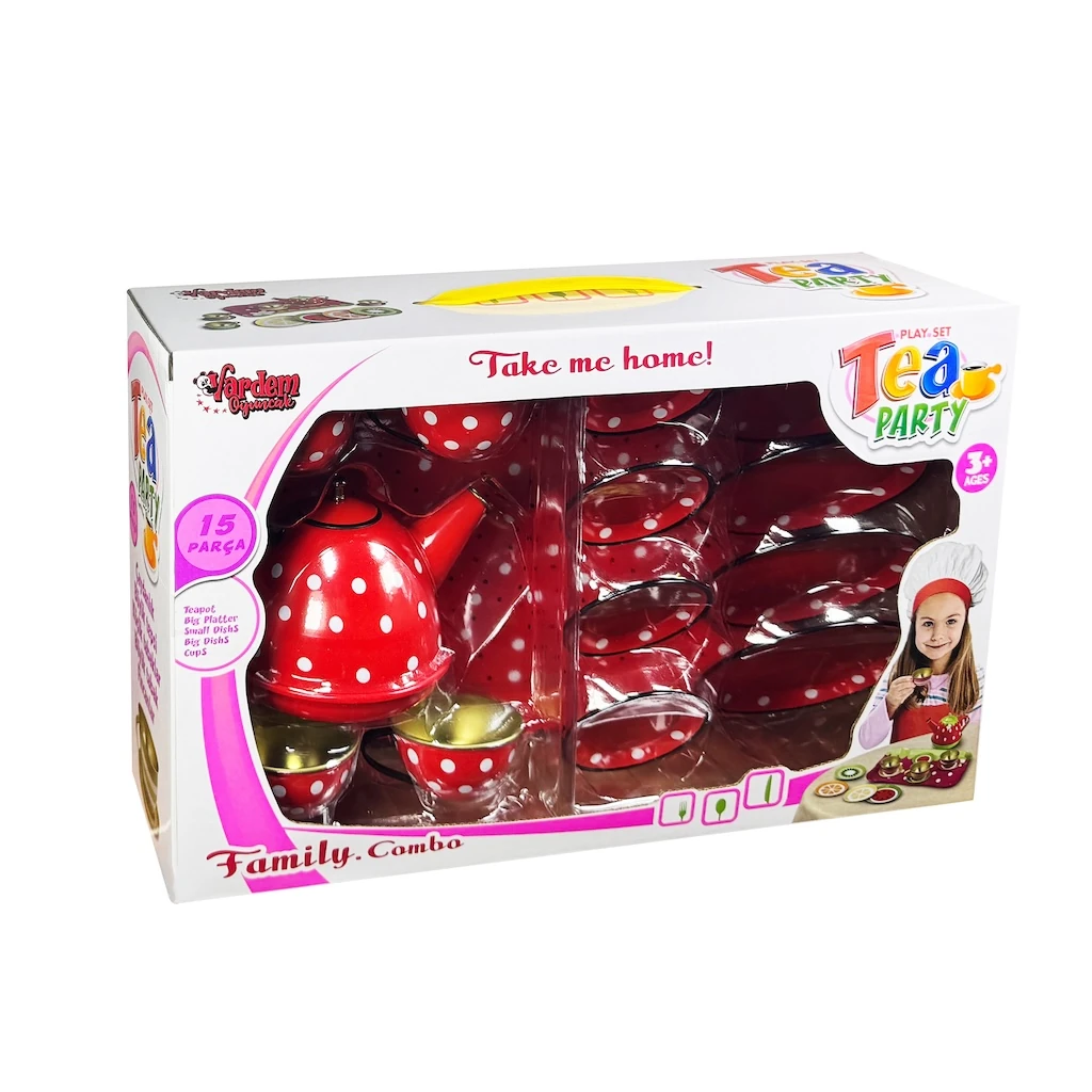 14 Parça Puantiye'li Renkli Metal Çay Set