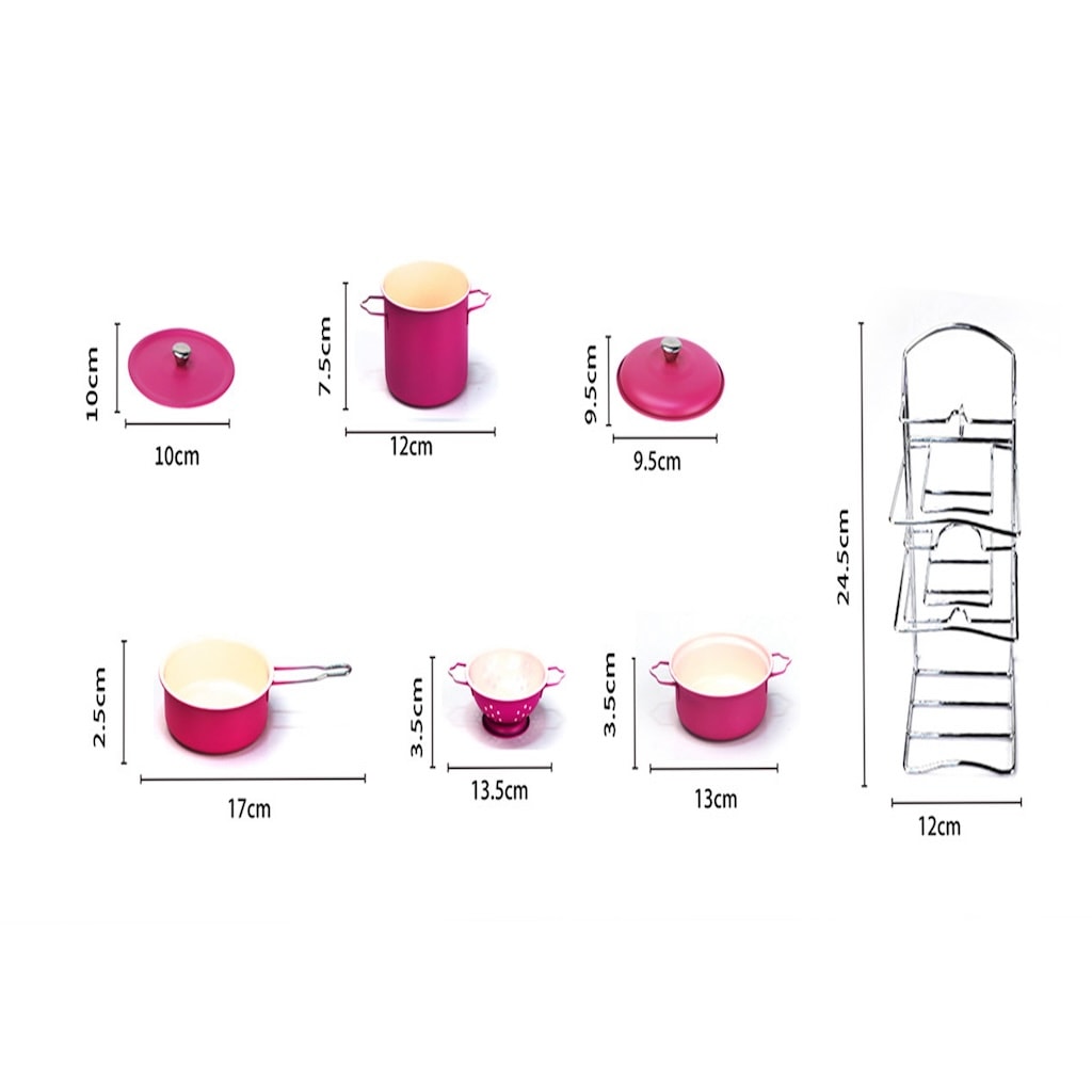 Raflı Pembe Emaye Tencere Tava Seti 7 Parça 