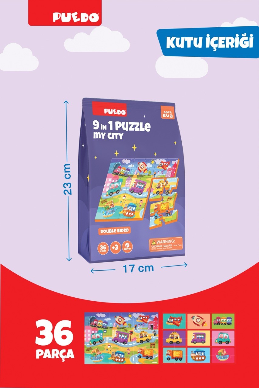 36 Parça 9in1 Çift Taraflı Puzzle - My City