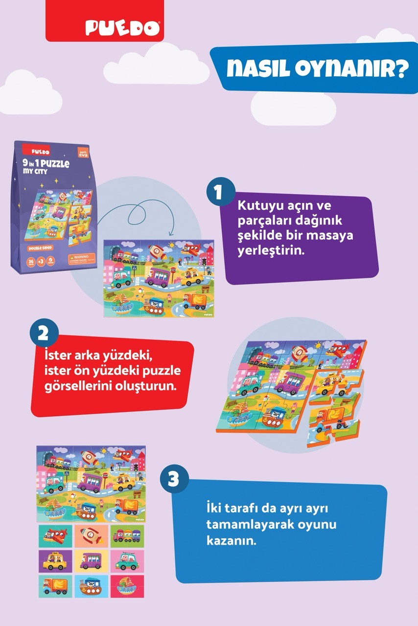36 Parça 9in1 Çift Taraflı Puzzle - My City
