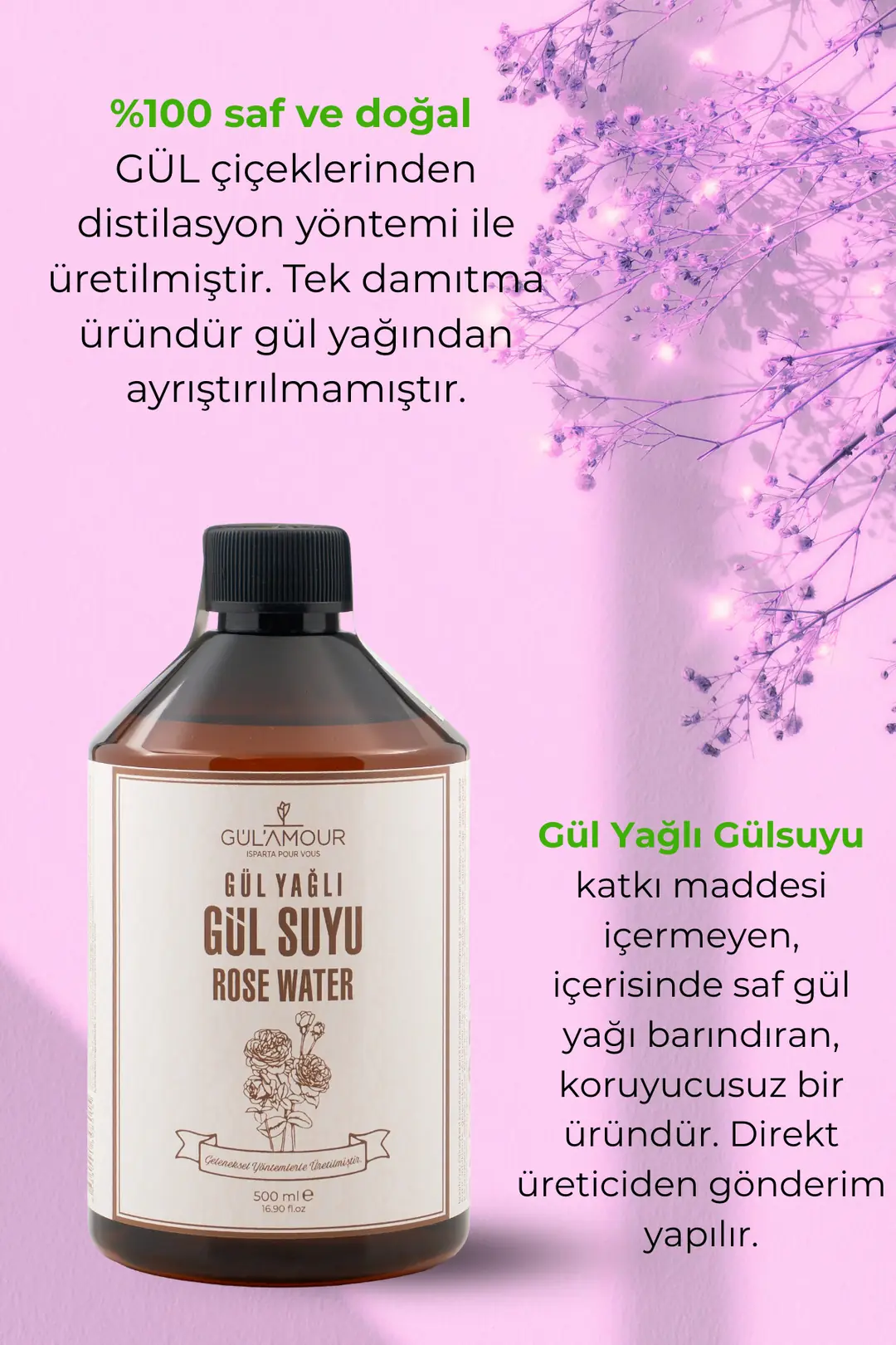 Gül Yağlı Gül Suyu 500ml | Gül'Amour