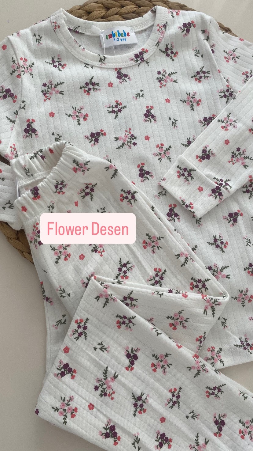 Premium Pamuklu Flower Desen Pijama Takımı