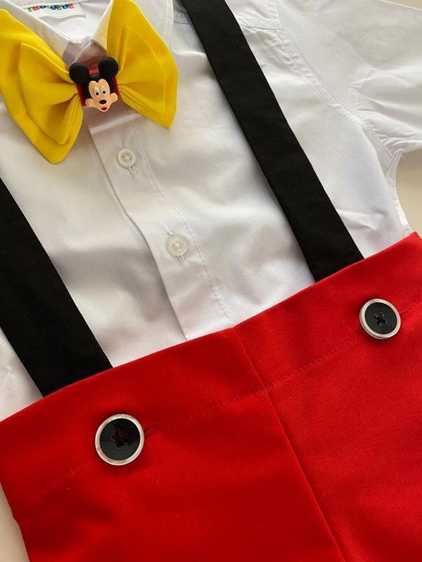 3'lü MICKEY MOUSE KONSEPT Salopet + Gömlek + Papyon Takım