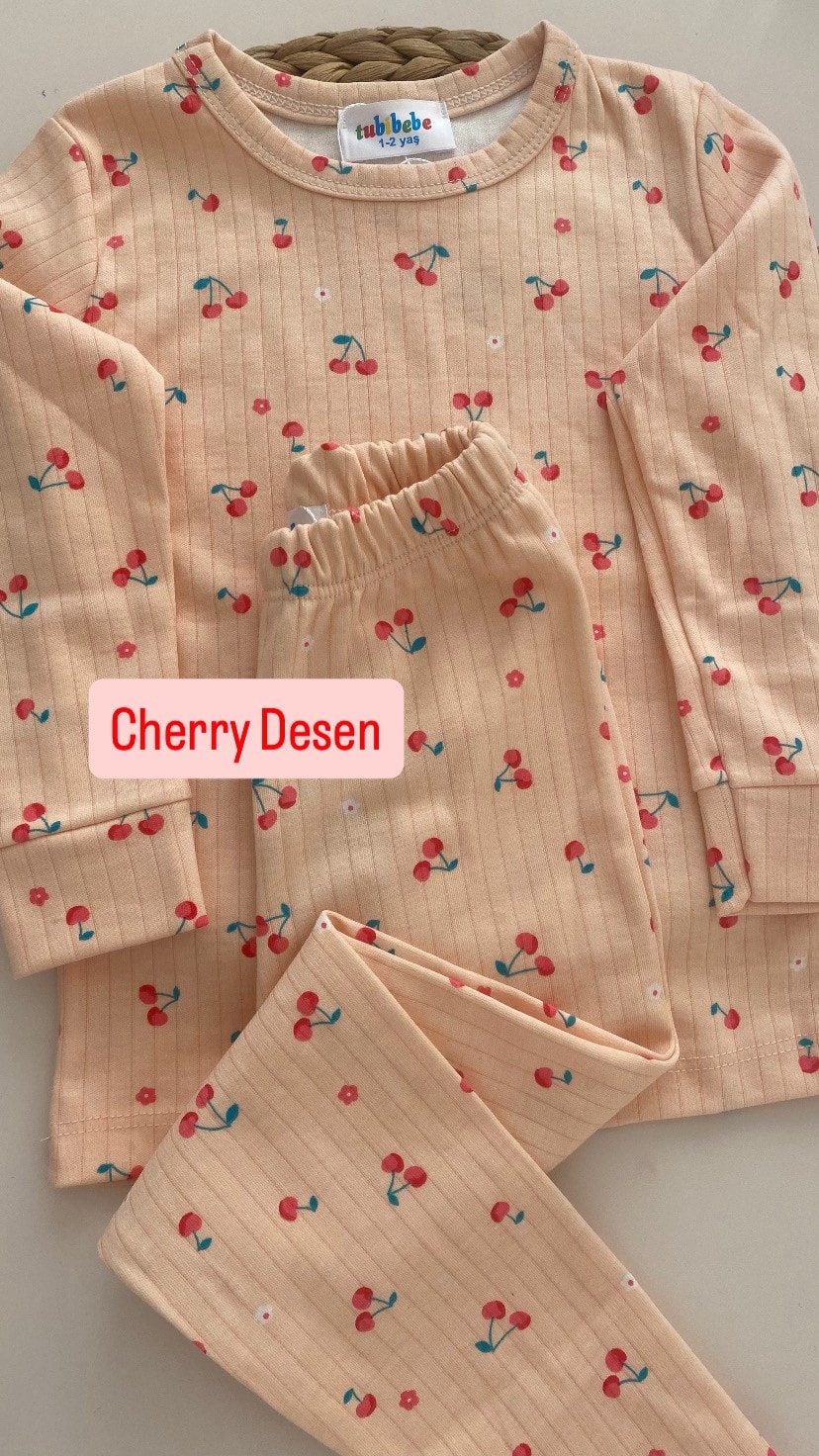 Premium Pamuklu Cherry Desen Pijama Takımı