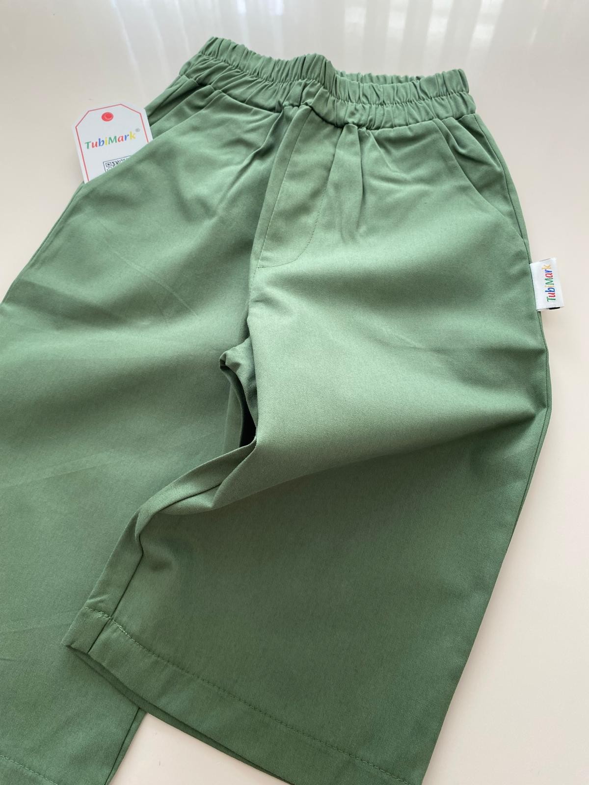 Pamuklu Bol Paça Haki Yeşil Boon Pantalon