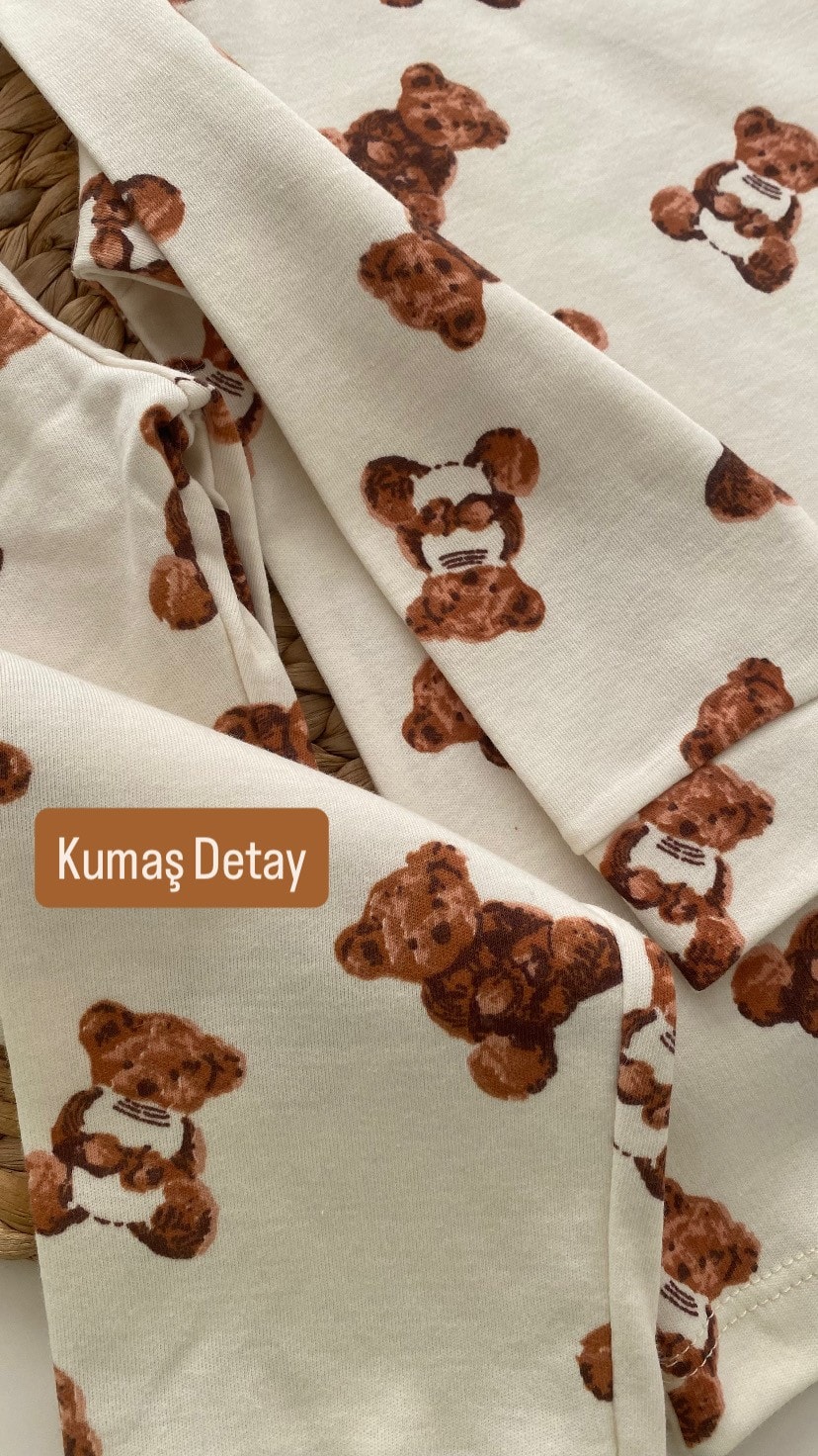 Premium Pamuklu Ayıcık Desen Pijama Takımı