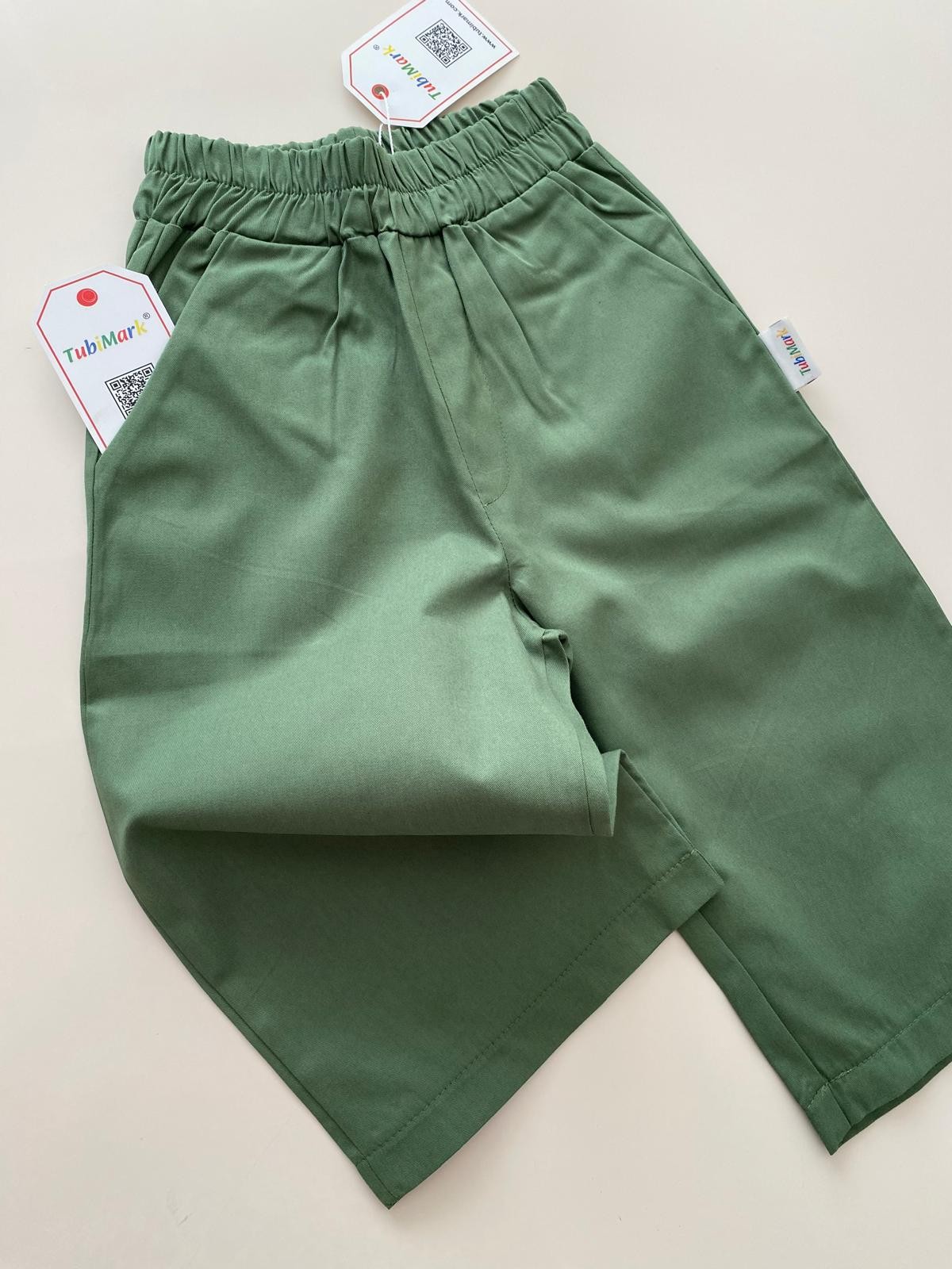 Pamuklu Bol Paça Haki Yeşil Boon Pantalon