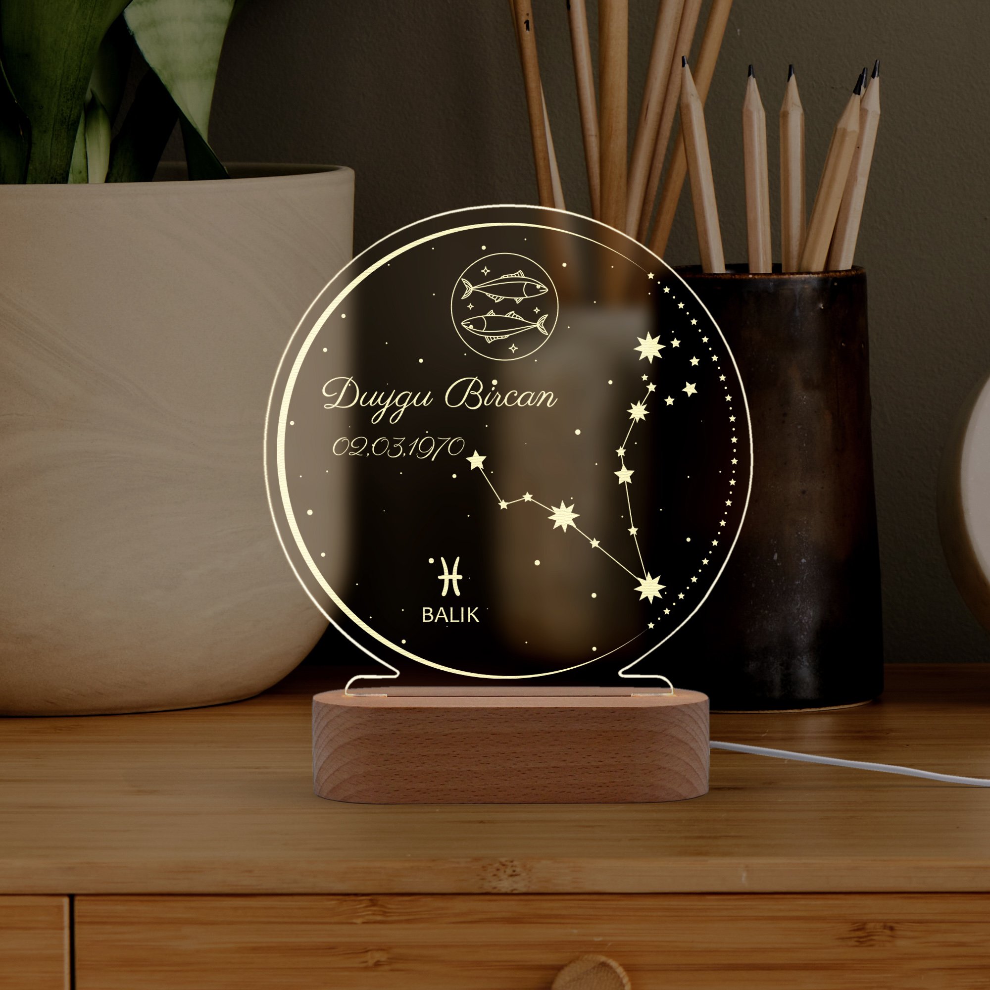 Astroloji Burç Temalı Kişiye Özel Led Gece Lambası