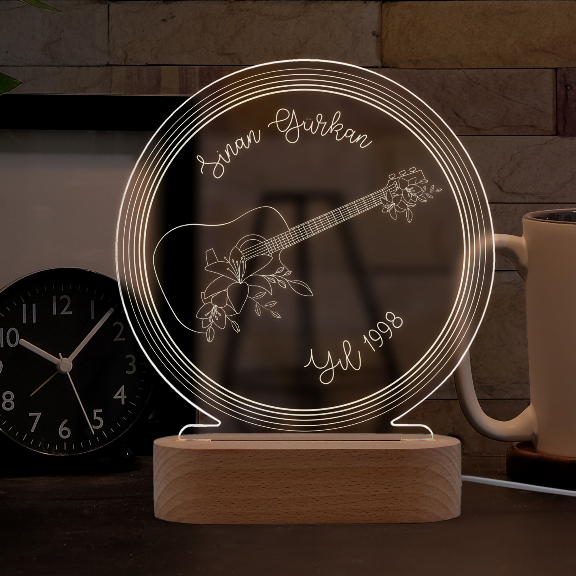 Gitaristler için Gitar Sembollü Kişiye Özel Ledli Gece Lambası