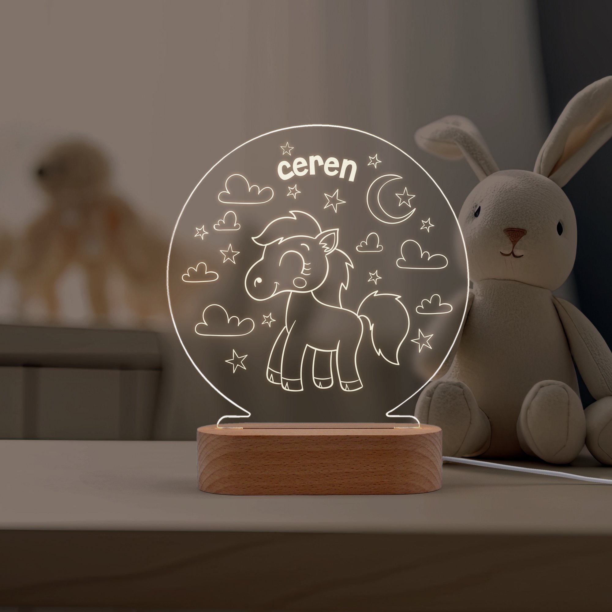 Pony At Figürlü Kişiye Özel Led Gece Lambası