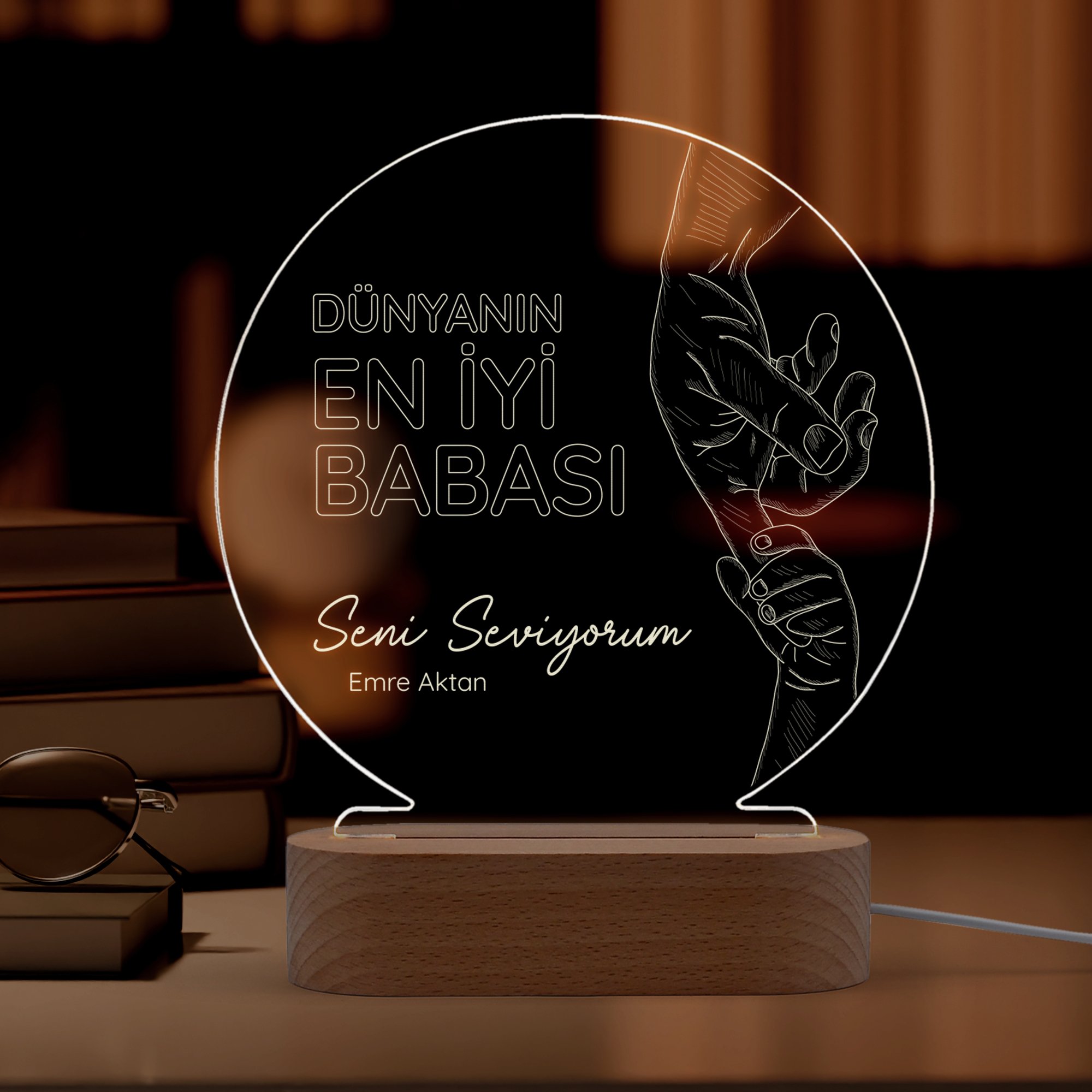 Dünyanın En İyisi Babası Yazılı Kişiye Özel Led Gece Lambası