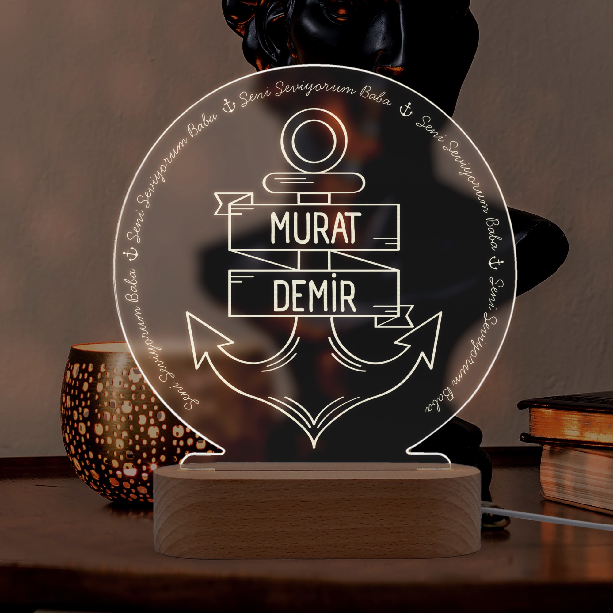 Çapa Sembollü Kişiye Özel Led Gece Lambası