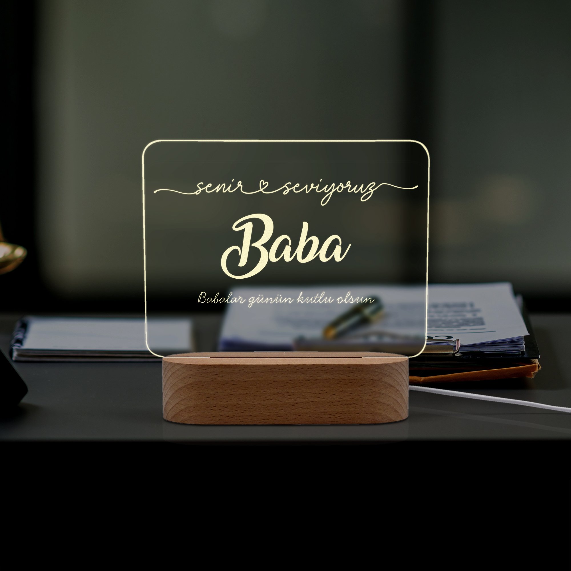 Babalar için Seni Seviyorum Yazılı Led Gece Lambası