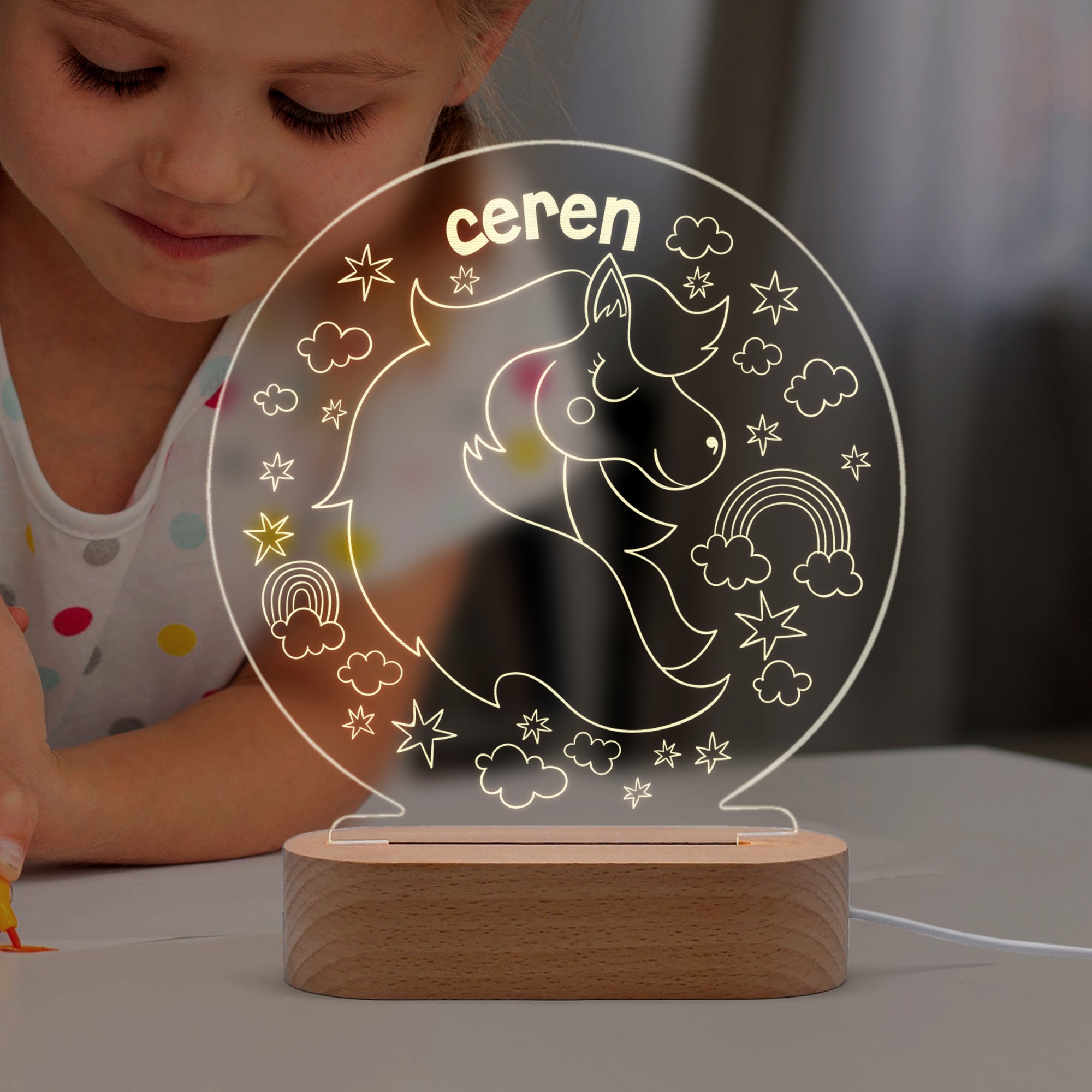 Pony Figürlü, Masalsı Kişiye Özel Led Gece Lambası
