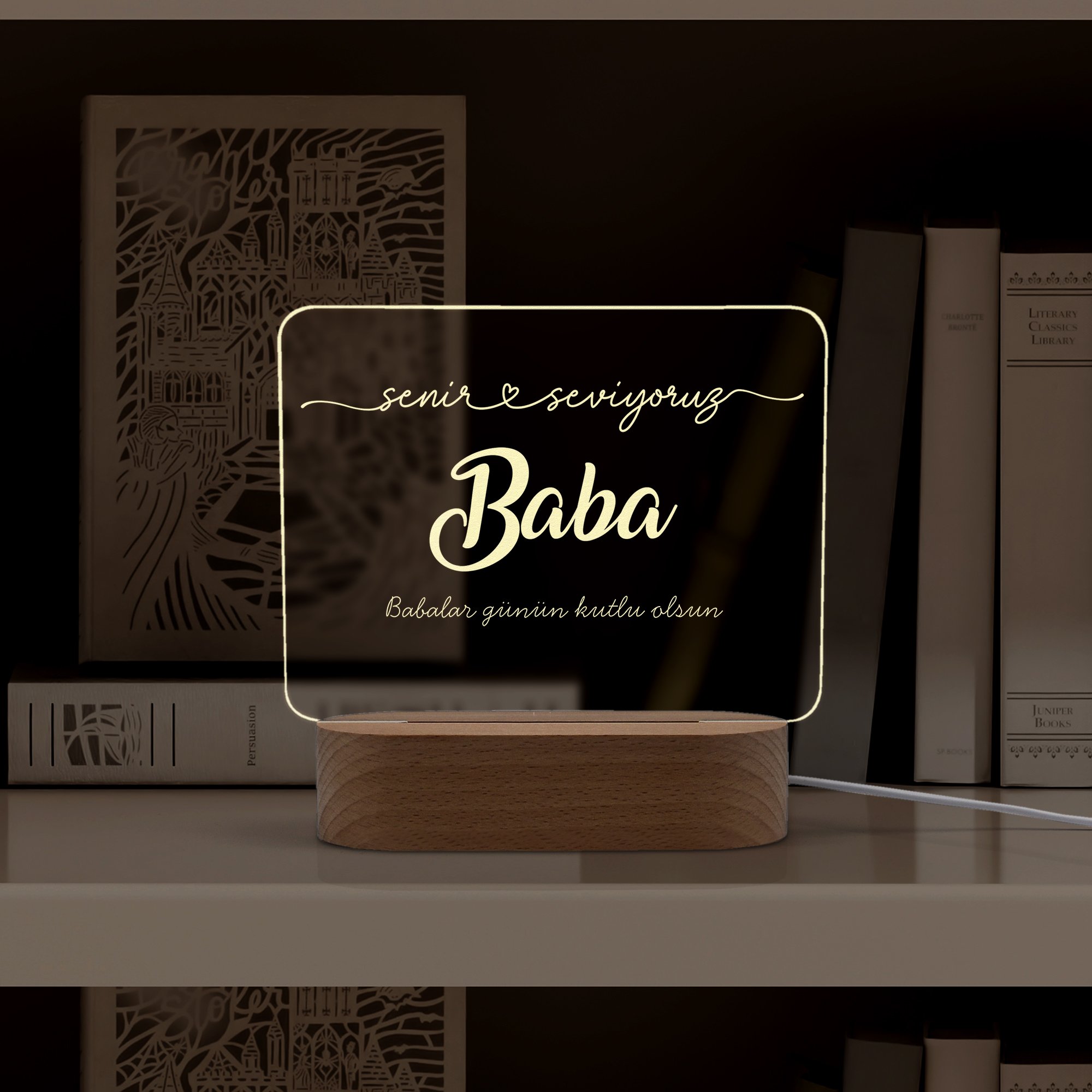 Babalar için Seni Seviyorum Yazılı Led Gece Lambası