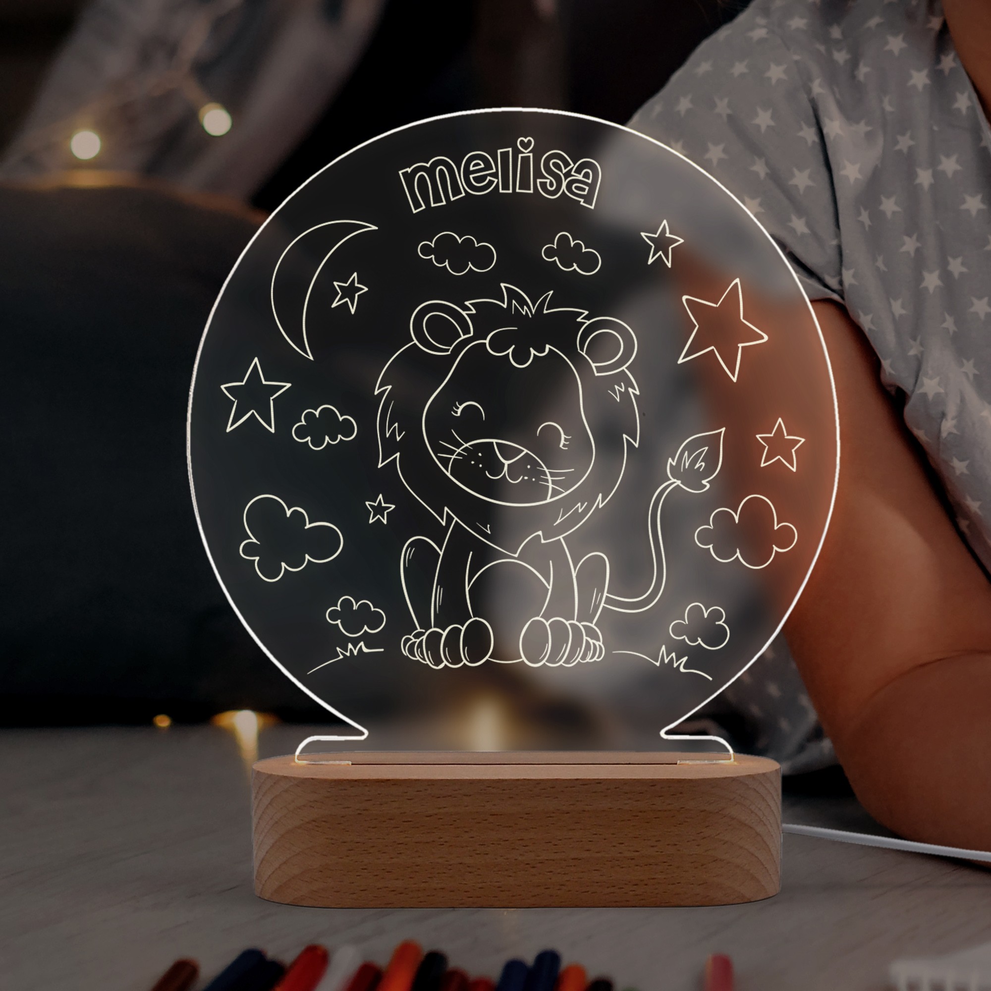 Aslan Figürlü, Çocuk Odasına için Kişiye Özel Led Gece Lambası