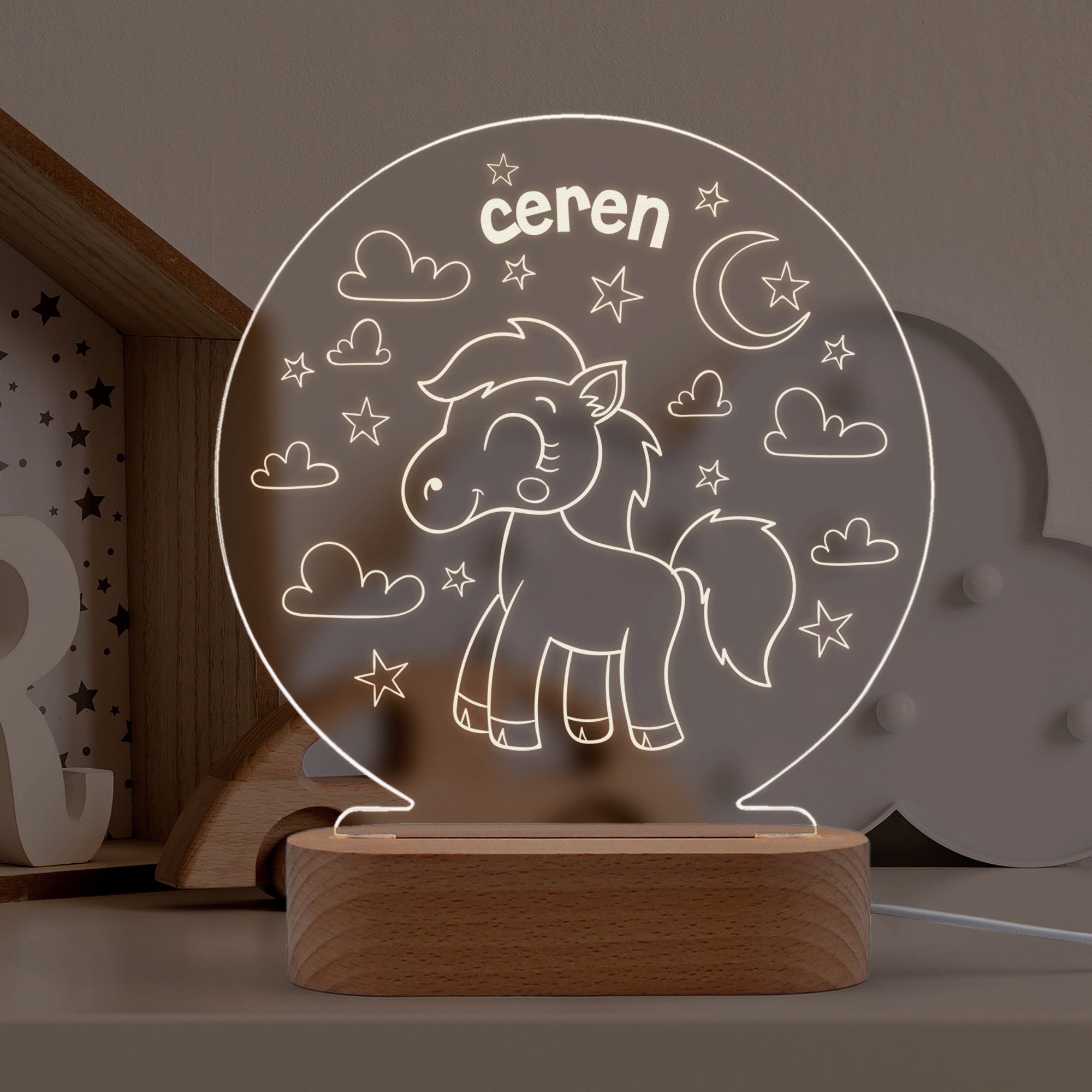 Pony At Figürlü Kişiye Özel Led Gece Lambası