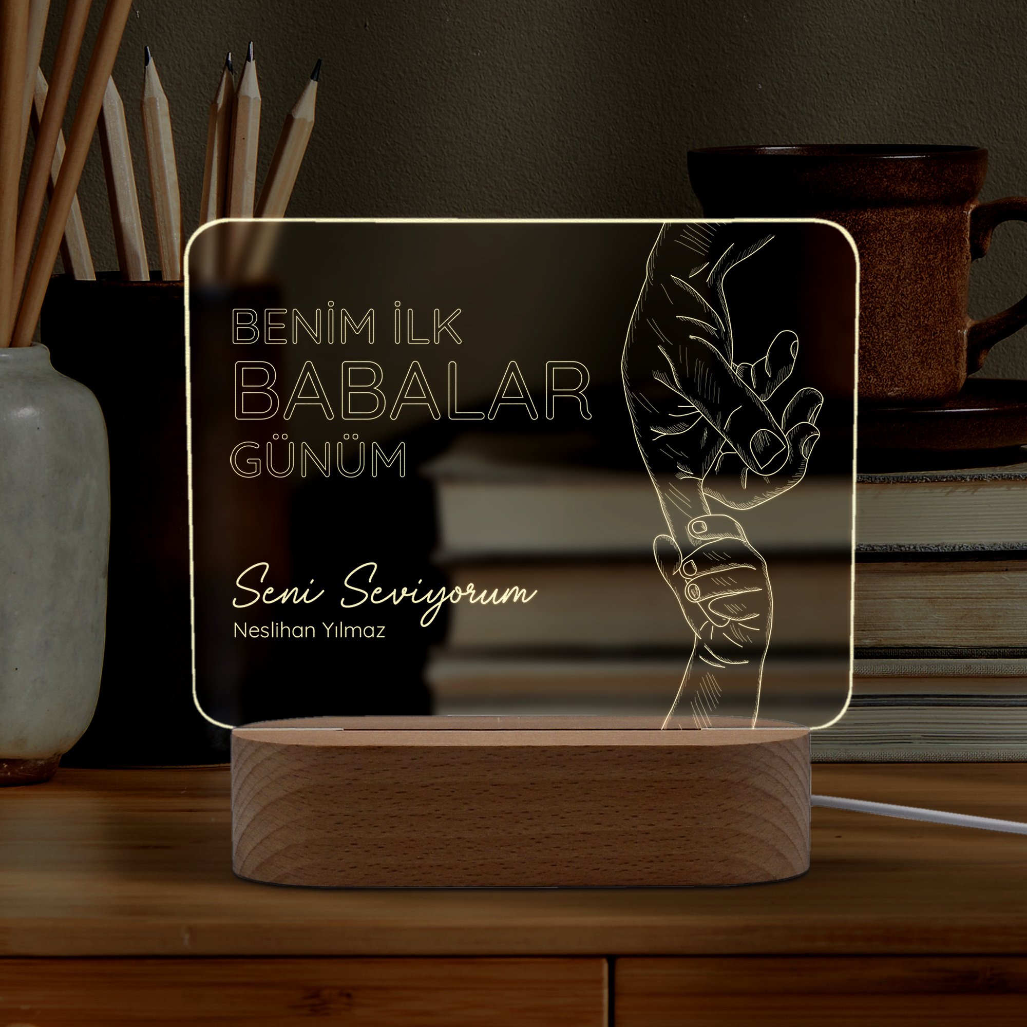 İlk Babalar Günü İçin Kişiye Özel Led Gece Lambası