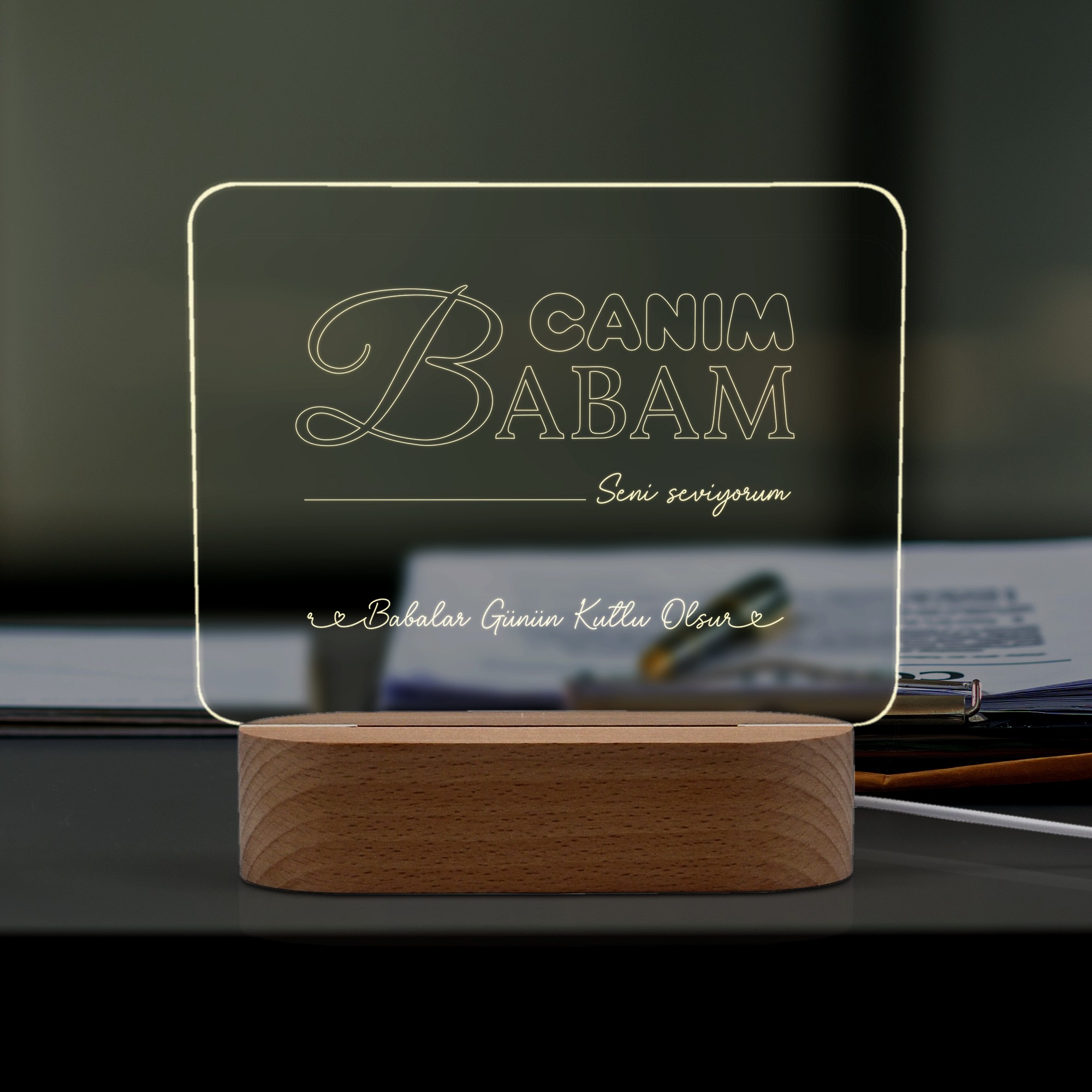 Babalar için Canım Babam Yazılı Led Gece Lambası