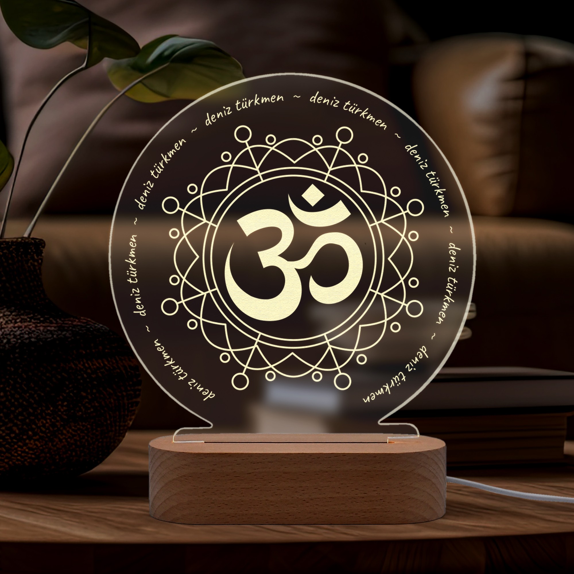 Yoga Om Sembollü Kişiye Özel Ledli Gece Lambası