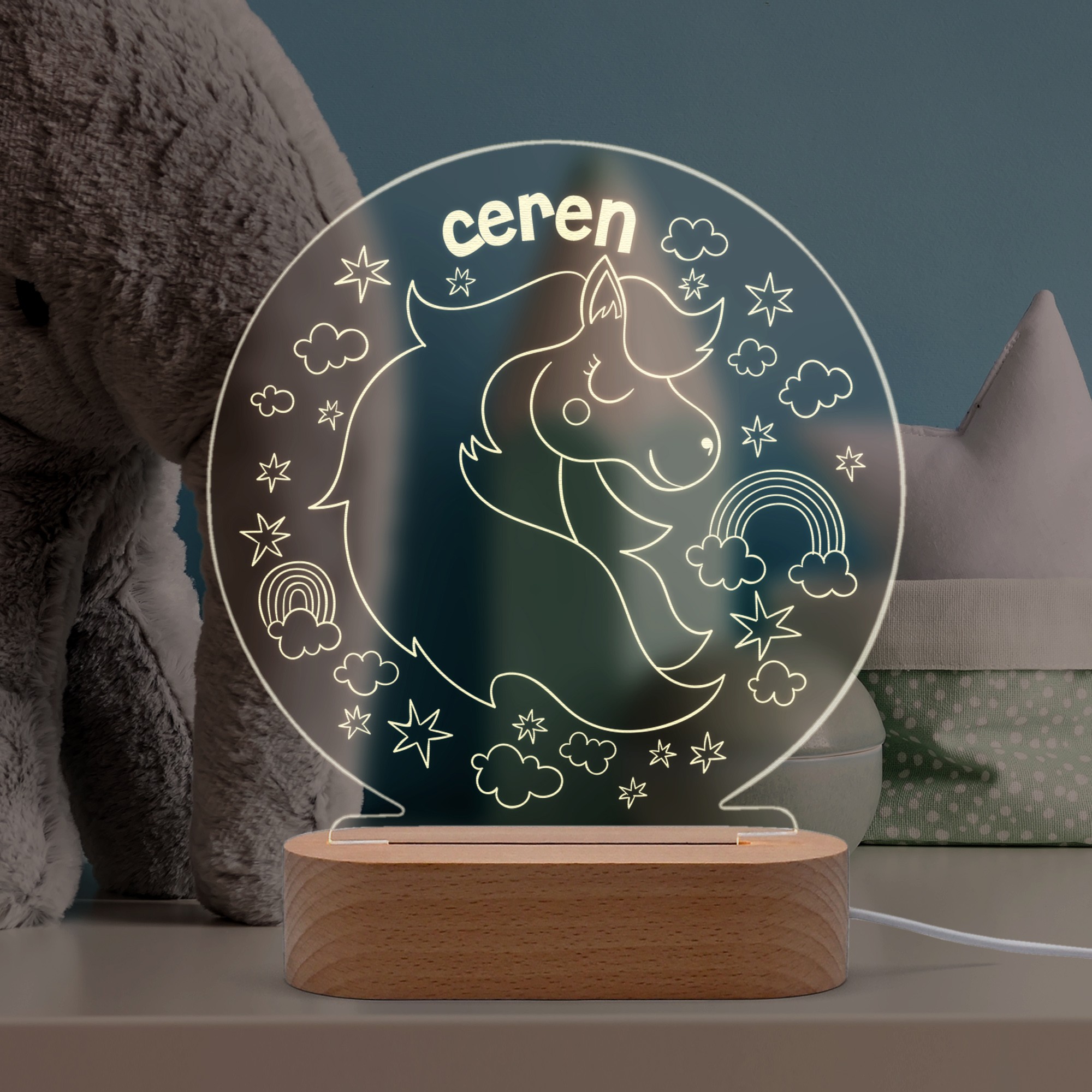 Pony Figürlü, Masalsı Kişiye Özel Led Gece Lambası