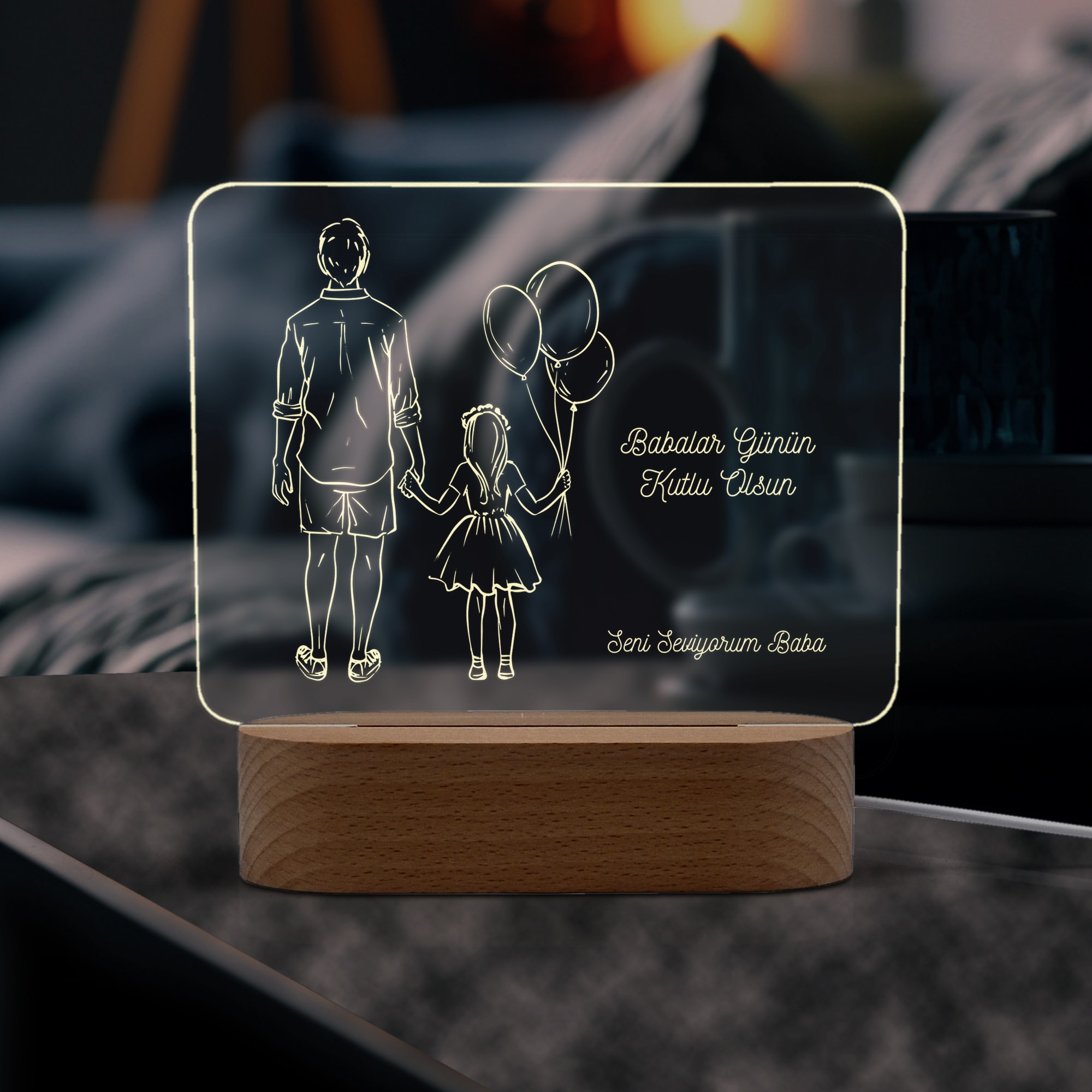 Babalar İçin Baba ve Kız Motifli Led Gece Lambası
