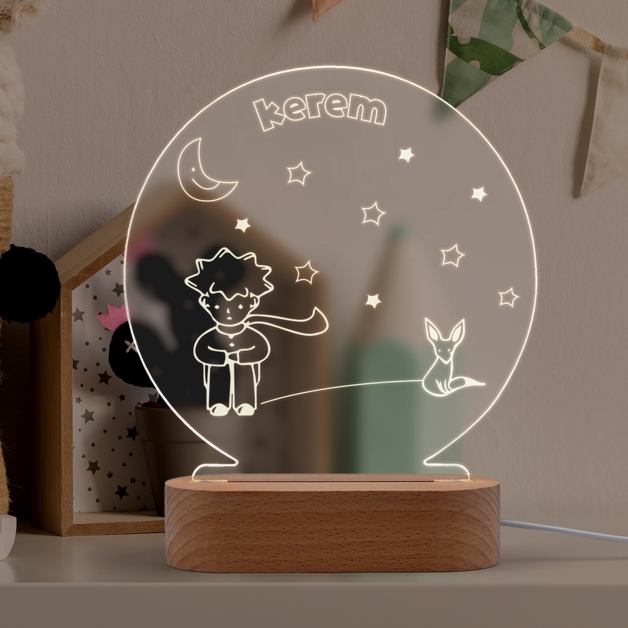 Küçük Prens Figürlü Çocuk Odasına için Kişiye Özel Led Gece Lambası
