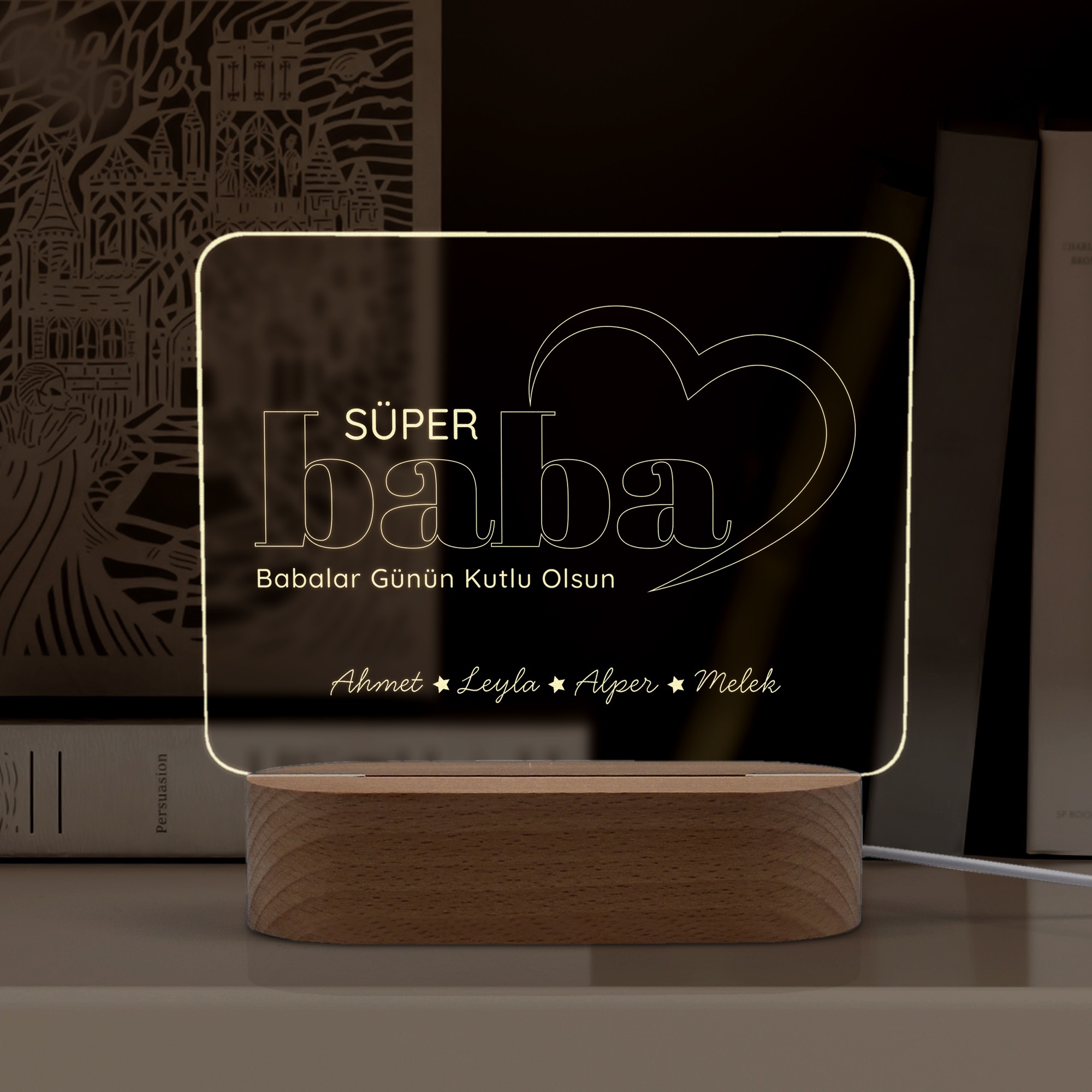 Babalar için Süperbaba Yazılı Ledli Gece Lambası