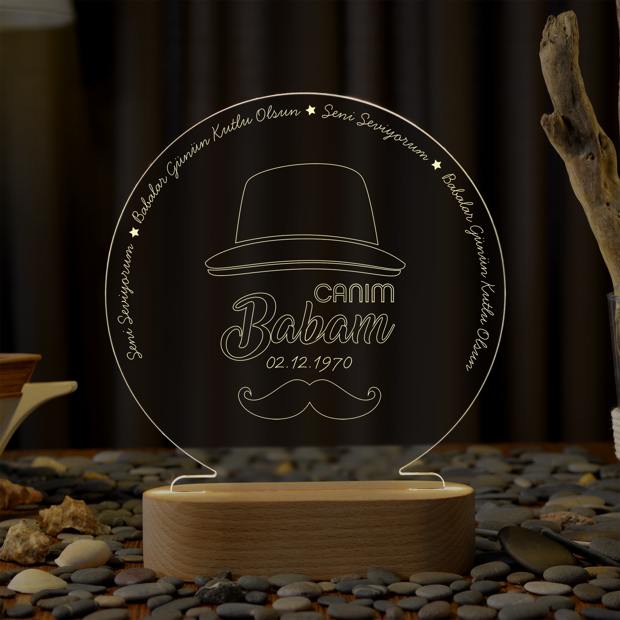 Baba İçin Kişiye Özel Yazılı Led Gece Lambası