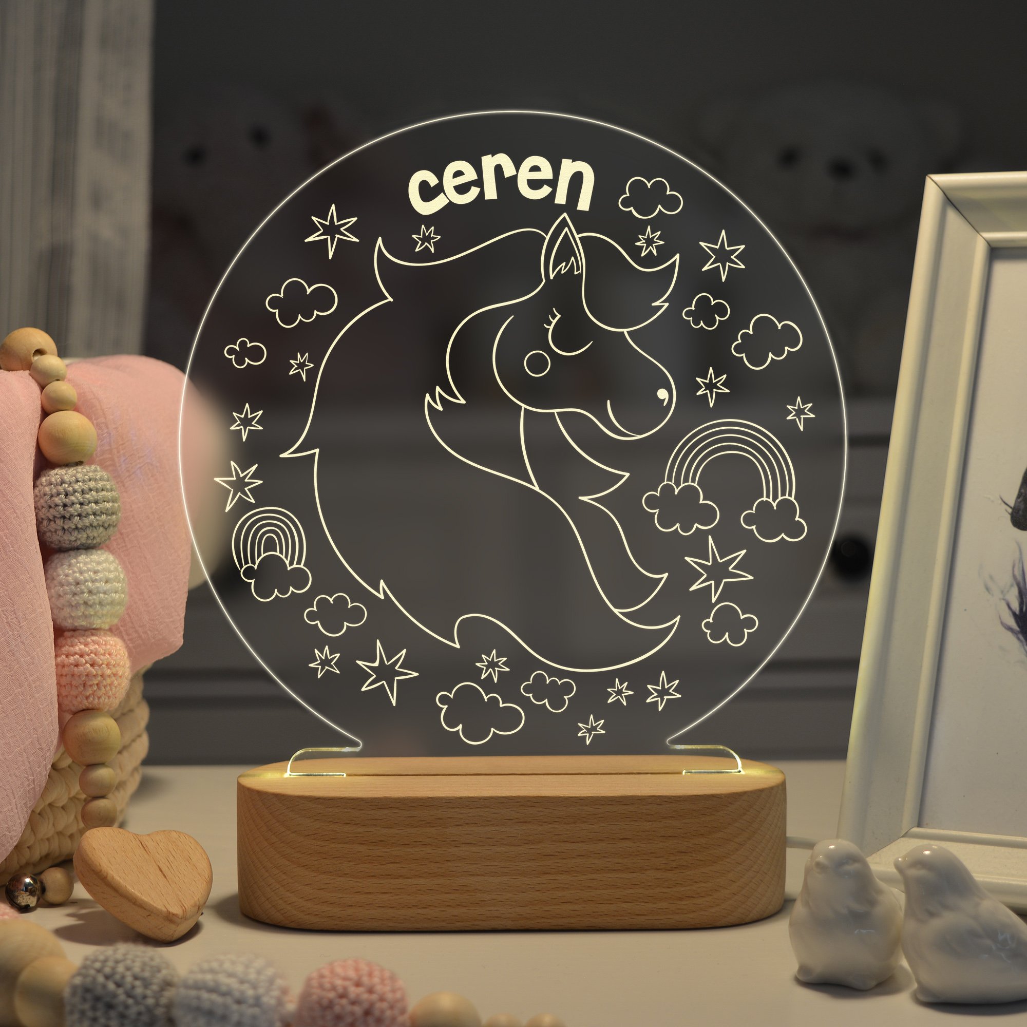 Pony Figürlü, Masalsı Kişiye Özel Led Gece Lambası
